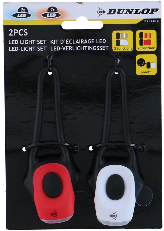 Dunlop Light Set LED 2pc - Fietsverlichtingsset met Voorlicht en Achterlicht - Gemaakt van Kunststof - Inclusief Batterijen - Eenvoudig te Monteren - Kleur Rood en Wit — afbeelding 2