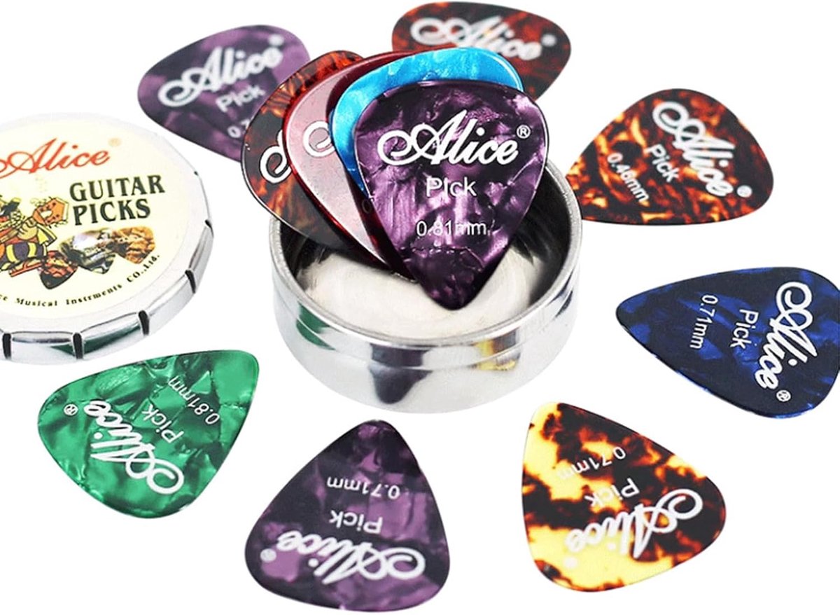 Guitar picks 12pcs - celluloid kleurrijk - 0.46/0.71/0.82mm dikte - ideaal voor gitaar en ukulele - ShopVlot