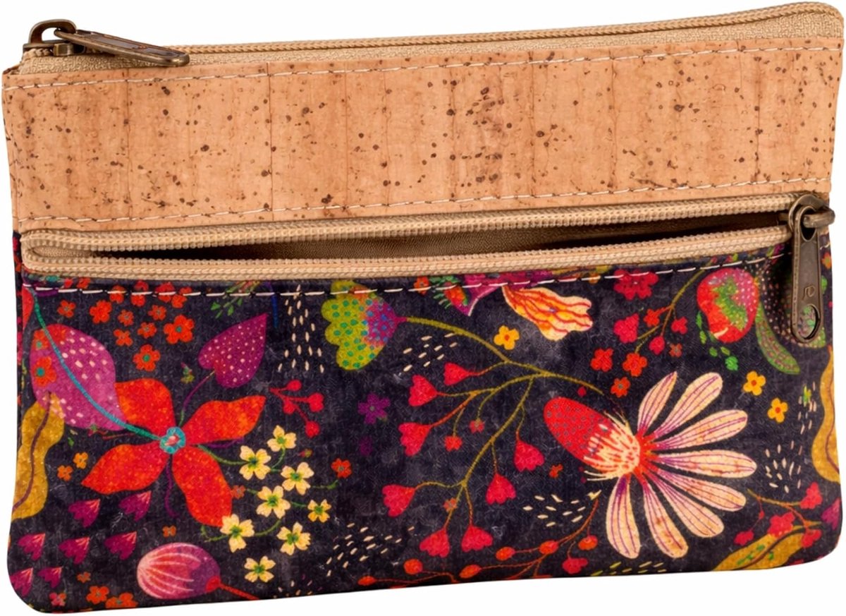Cork wallet slim mini - duurzaam kurken materiaal - 2 ritscompartimenten - perfect voor kaarten en munten - ShopVlot