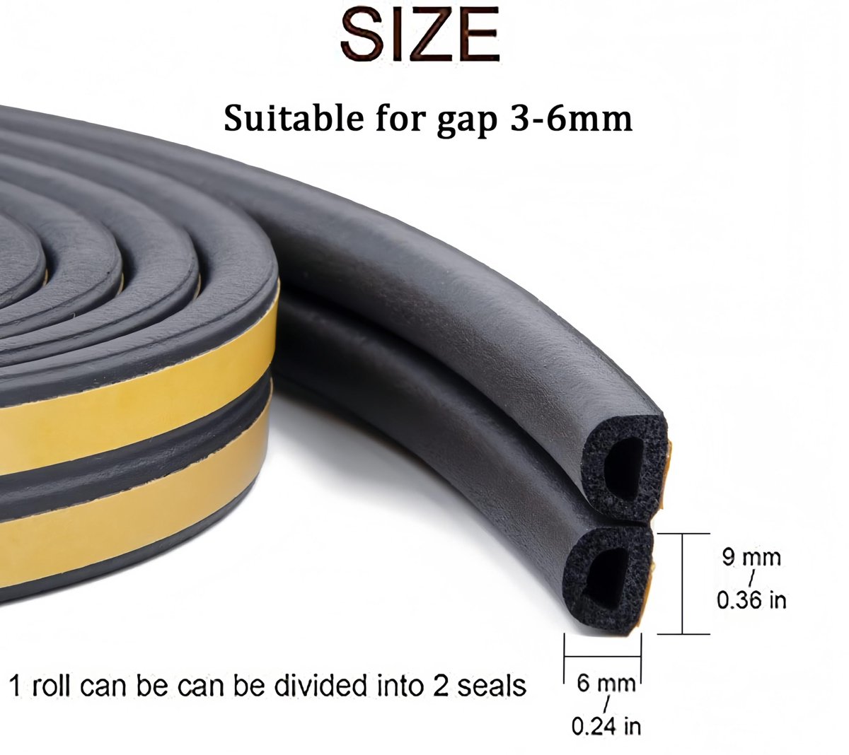 SnelShoppen - Tochtstrip Afdichtingstape Type D voor Deuren en Ramen - 6 Meter Zwart - Isolatie, Geluidsdemping, Energie-efficiëntie, Perfect voor Thu