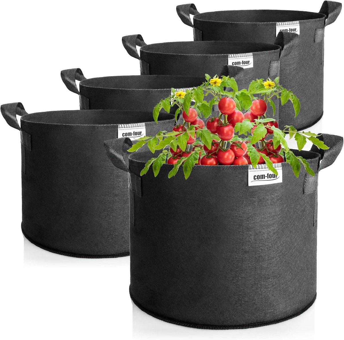 SnelShoppen - 5x Plantzak 95L voor Aardappelen en Tomaten - Robuuste Polyester Plantentassen met Handgrepen - Herbruikbare Tuinzakken voor Balkon, Ter