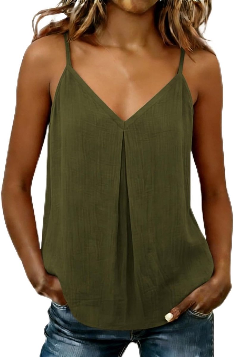 V-hals tanktops, losvallend, geplooide A-lijn