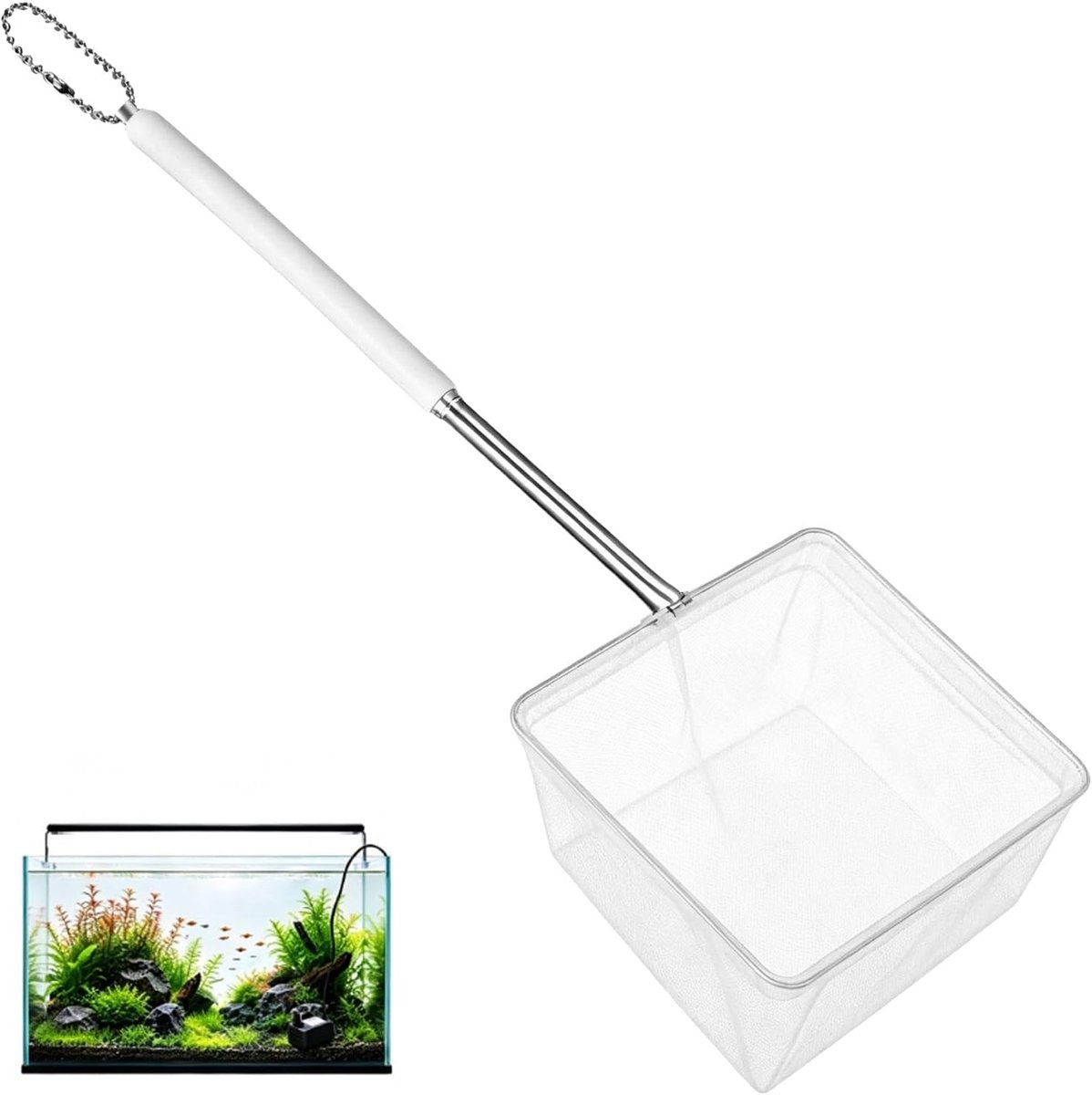 Aquarium garnalennet 5-10 cm - uittrekbare roestvrijstalen handgreep - zacht nylon - voorkomt letsel - ShopVlot