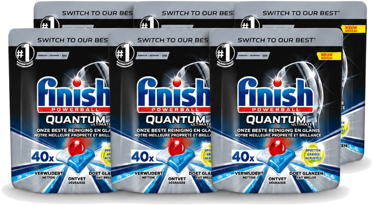 6 x Finish – Vaatwastabletten – Quantum Ultimate Ontvetter – 40 Capsules - Voordeelverpakking - 6 stuks