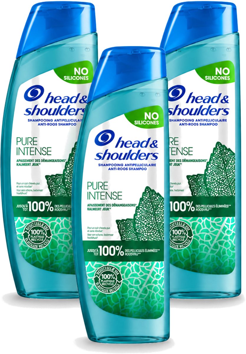 3 x Head & Shoulders - Anti-Roos Shampoo - Pure Intense - Kalmeert Jeuk - 250 ml - Voordeelverpakking - 3 stuks