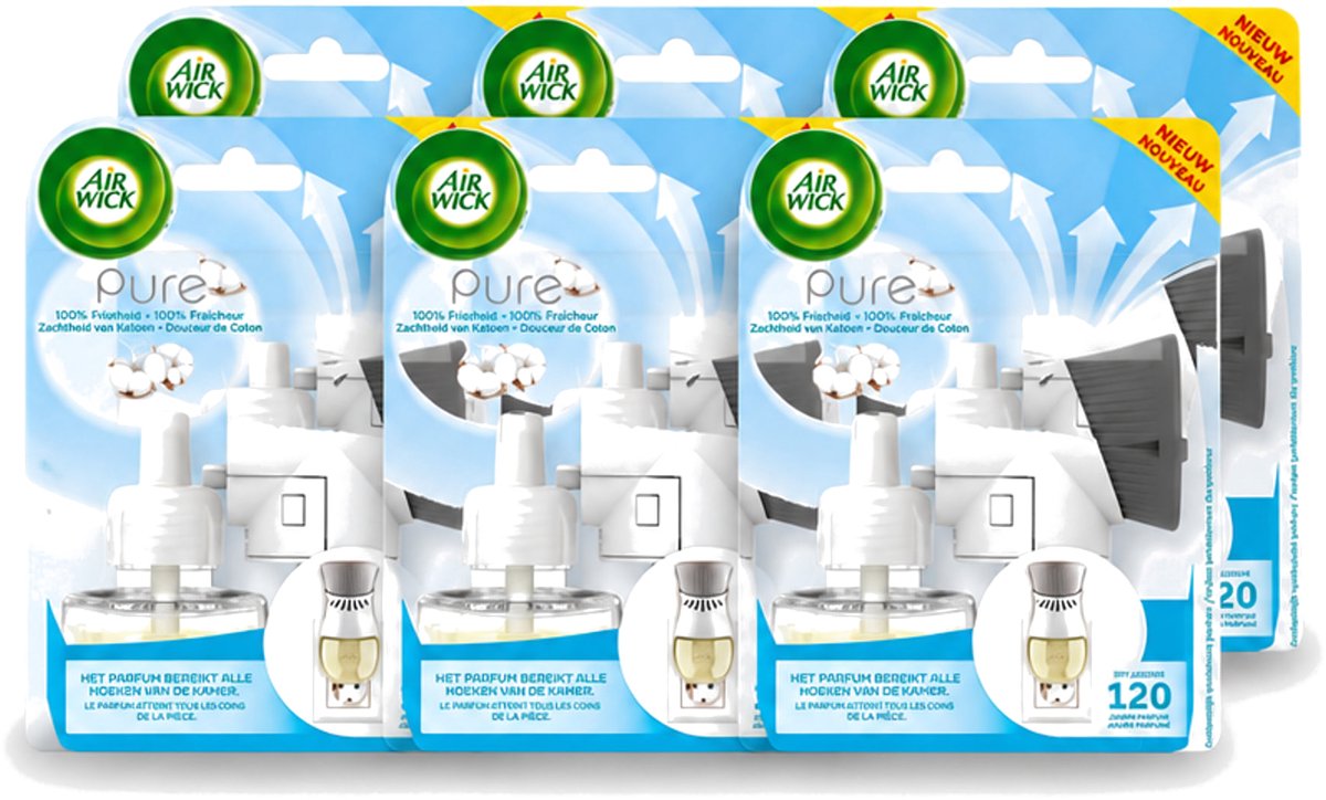 6 x Air Wick Elektrische Geurverspreider - Starterkit - Pure Zachtheid van Katoen - 19ml - Voordeelverpakking - 6 stuks