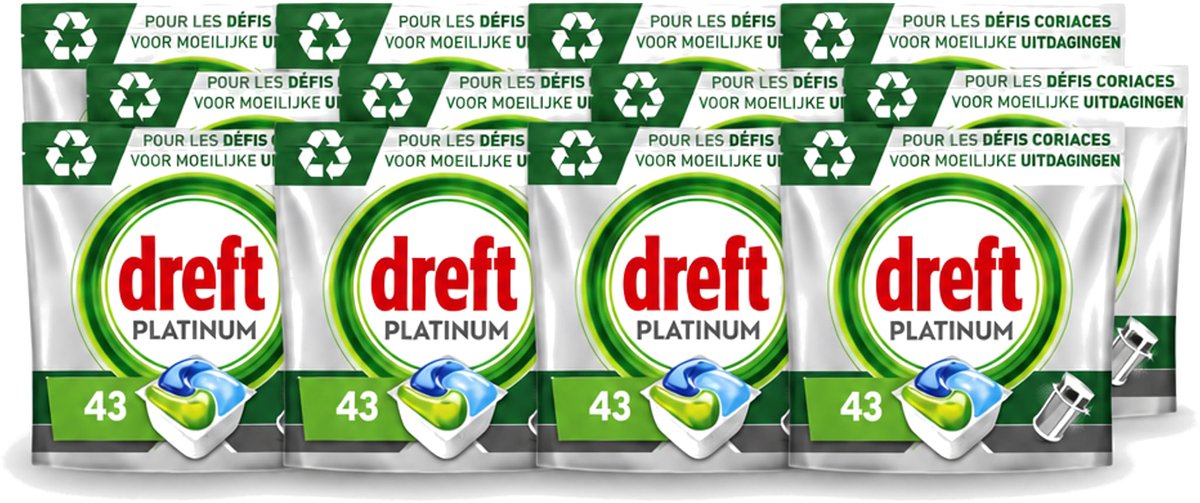 12 x Dreft Platinum - All In One - Vaatwascapsules - 43 Afwasbeurten - Voordeelverpakking - 12 stuks