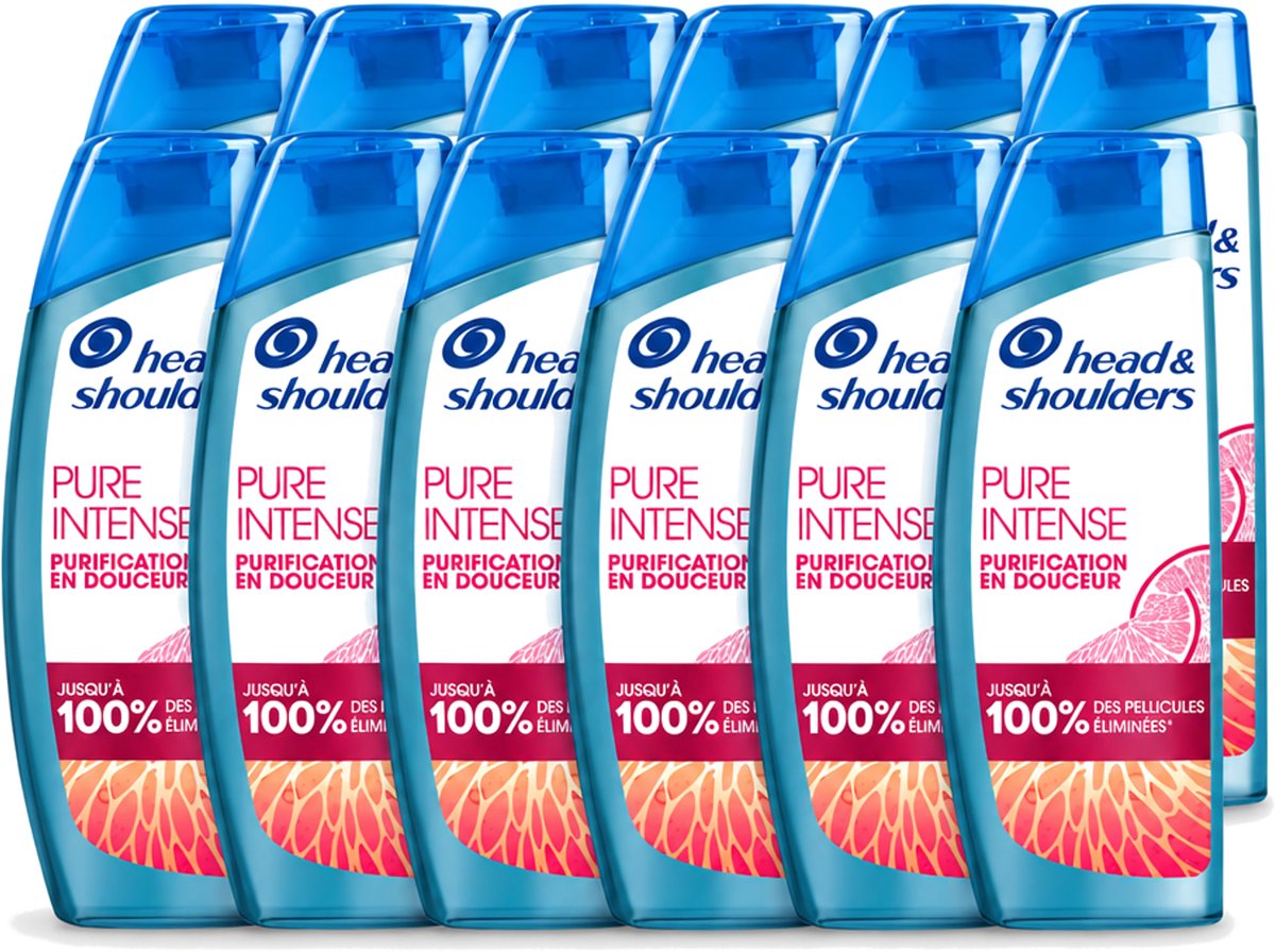 12 x Head & Shoulders - Anti-Roos Shampoo - Pure Intense - Grapefruit - 250 ml - Voordeelverpakking - 12 stuks