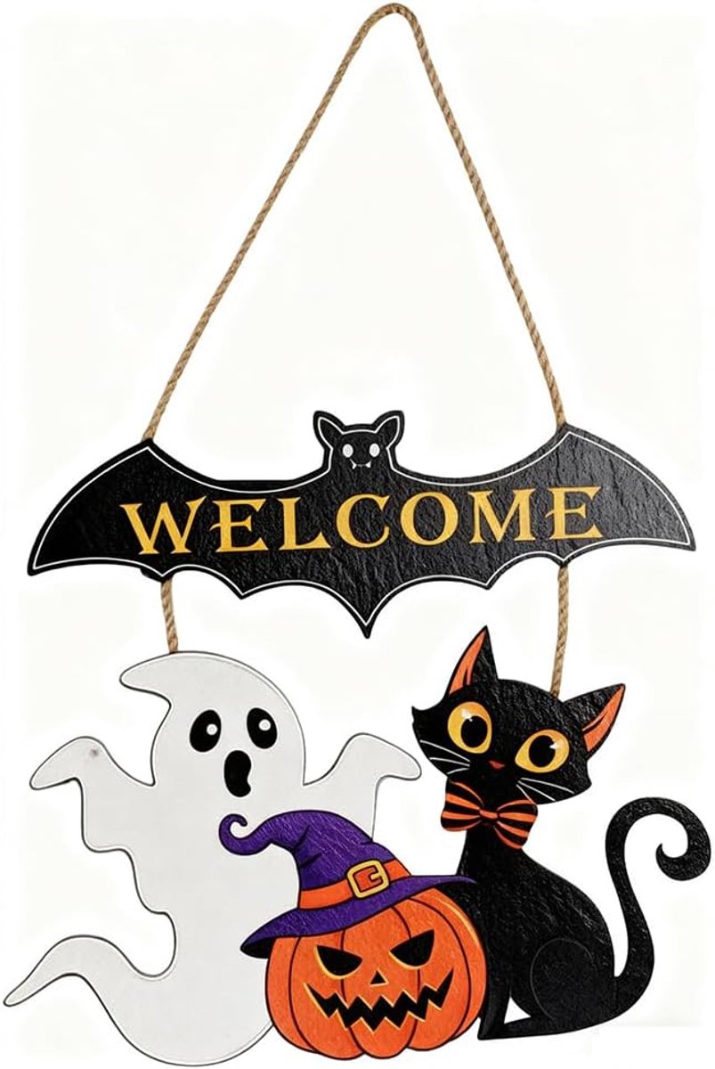 Houten Hangende Decoraties, Houten Deur Teken Pompoen, Zwarte Kat, Vleermuis, Spook, Ornamenten Hangende Decoratie voor Halloween Eve Huis Vakantie Decor Feestbenodigdheden