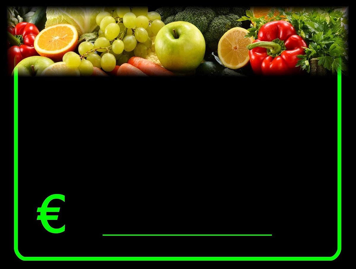 30 geplastificeerde borden "groenten en fruit" 8,3 x 11,3 cm (houders niet inbegrepen)