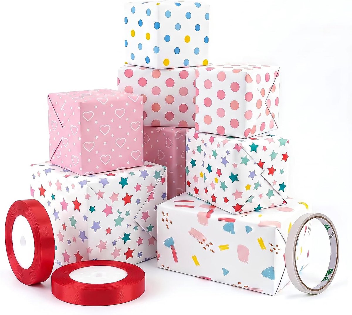 5 stuks verjaardag inpakpapier vellen, geschenkpapier, 74 x 51 cm
