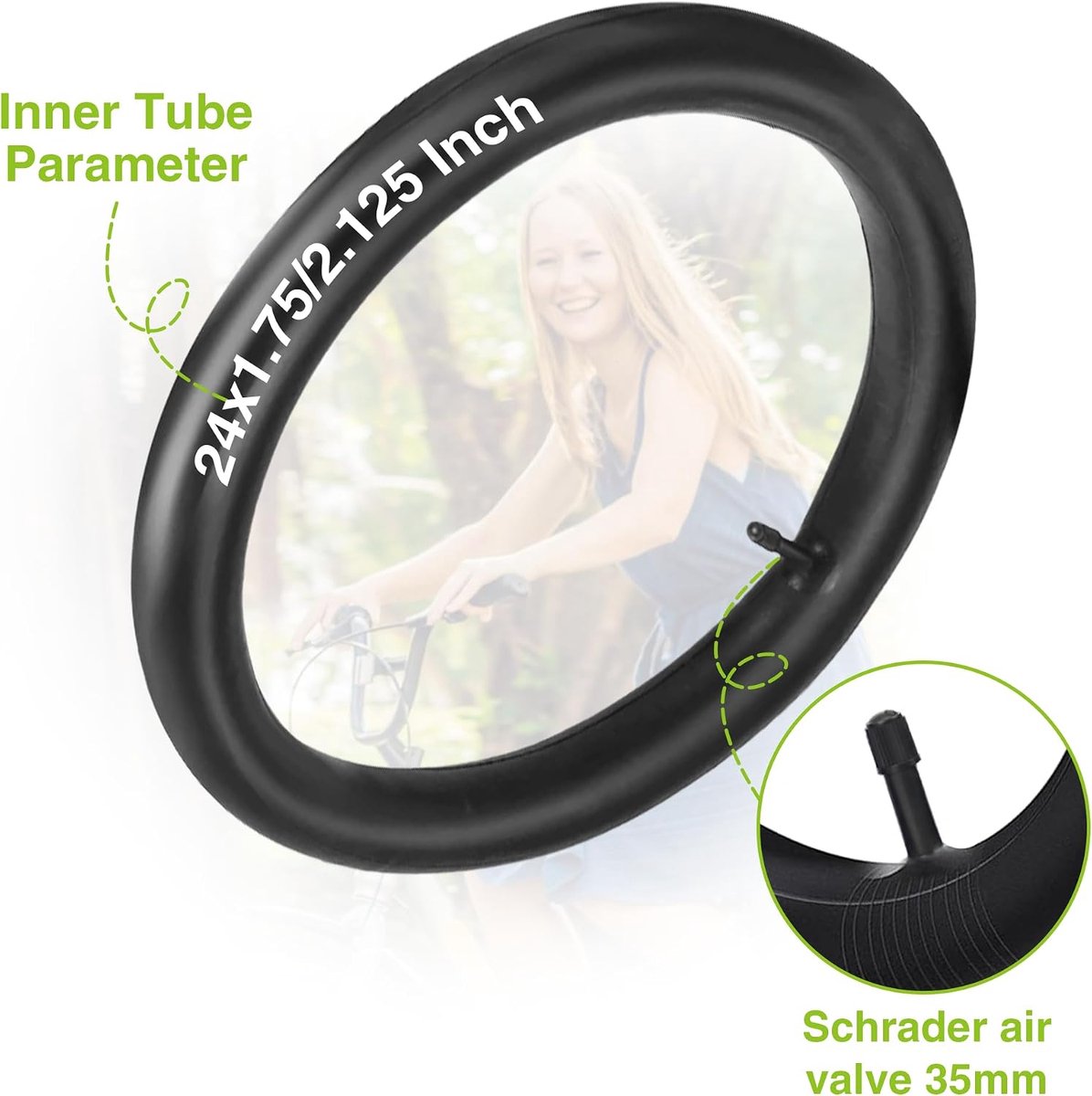 Binnenbanden van 24 inch, 24 x 1,75/2,125 AV35 mm, ventiel compatibel met 24 inch fietsbinnenband, kinderfiets, elektrische fiets, 24 x 1,75, 24 x 1,95, 24 x 2,0, 24 x 2,10, 24 x