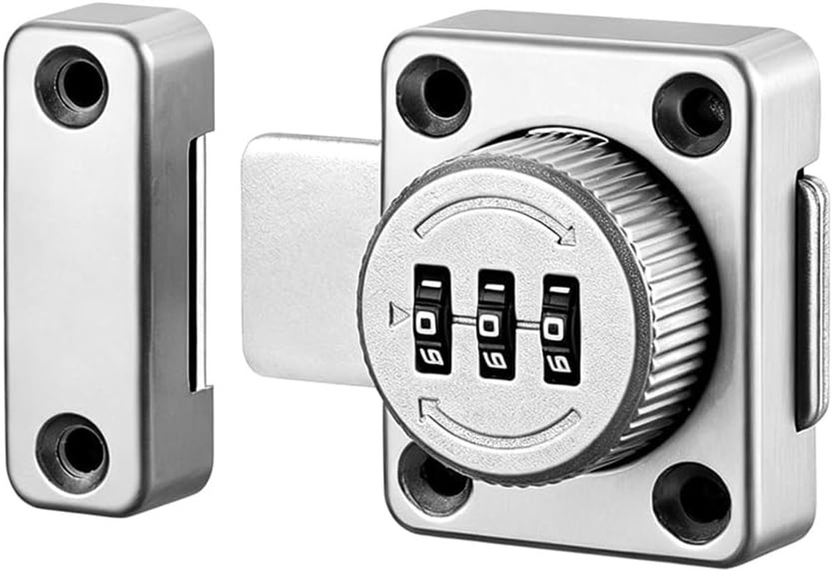 Deurbout met wachtwoordslot, 3-bits wachtwoorddeurslot voor alle soorten kasten, binnendeuren, schuurdeuren, hekken, zilver