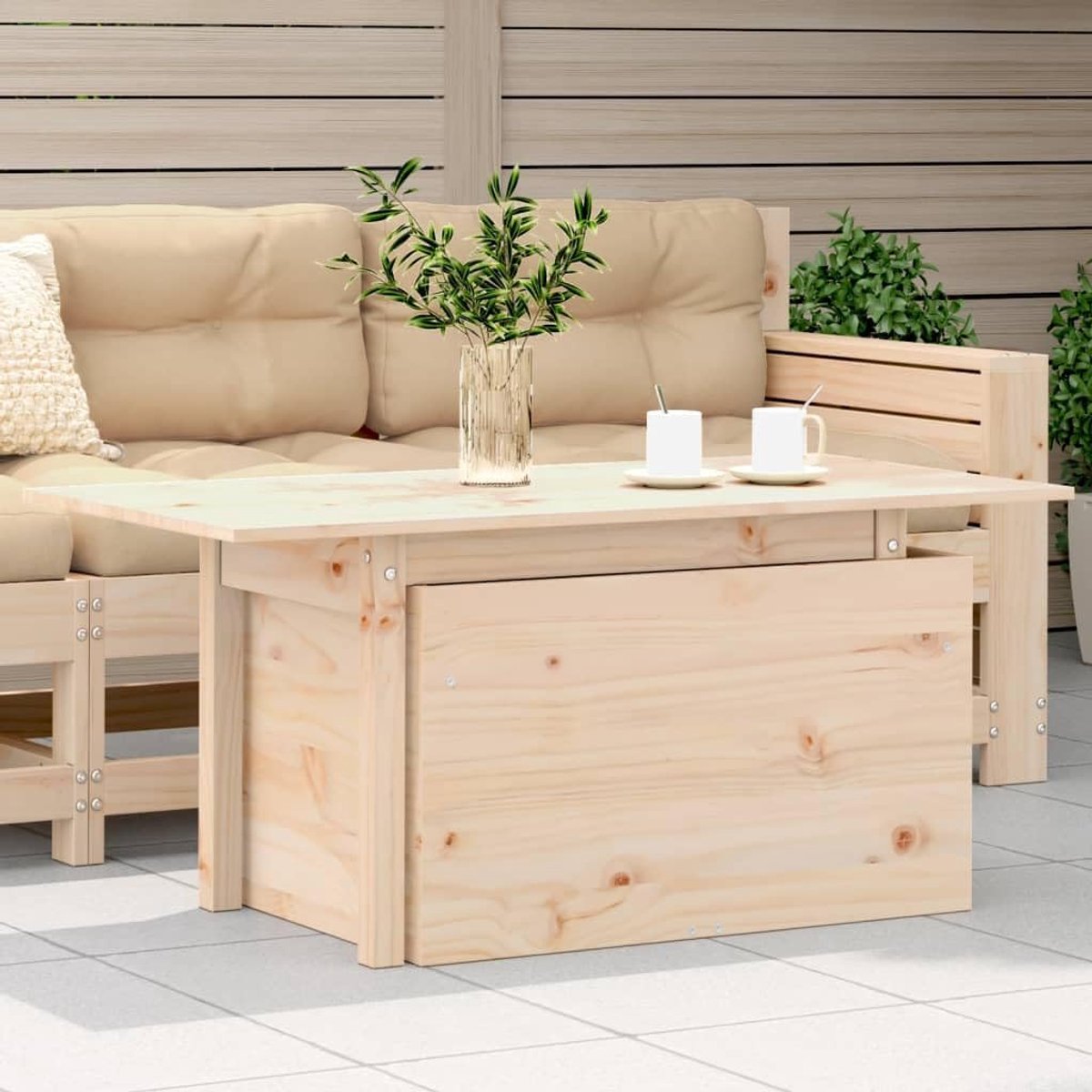 Tuintafel van massief grenenhout, 100 x 50 x 75 cm, met inklapbaar tafelblad van acaciahout voor gebruik als salontafel of eettafel in de tuin, achtertuin