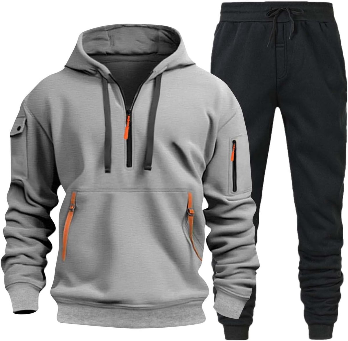 2-delige set voor heren, trainingspak, joggingbroek, sweatshirt, katoen, elastisch, comfortabel, casual, sport, hardlopen, gym, capuchon, zakken, casual, A11