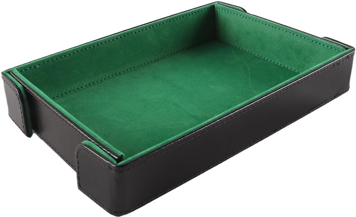 Opvouwbare dobbelsteenbak, rechthoekige rolbak, opvouwbare houder van PU-leer, opbergdoos voor D&D RPG-dobbelspellen, groen