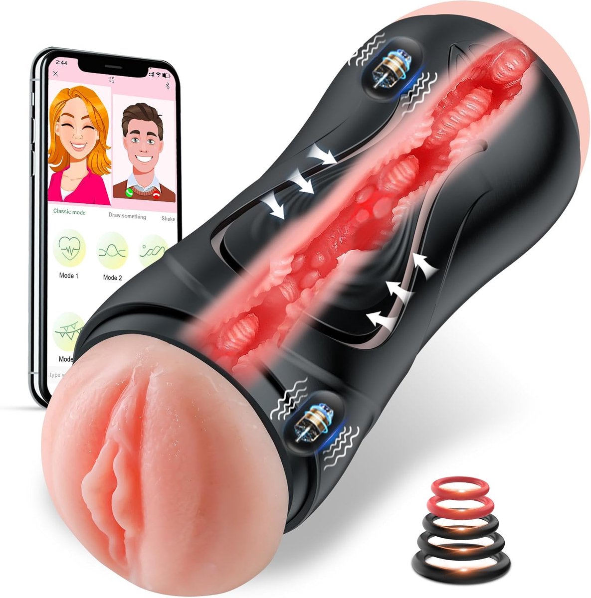 Elektrische Masturbator Seksspeeltje voor Mannen - Seksspeeltje voor Volwassenen Sex Toys met Dubbele Trilkanalen & 9 Vibrerende, Realistische 3D Vagina Masturbators Penis Blowjob Pocket Pussy met APP