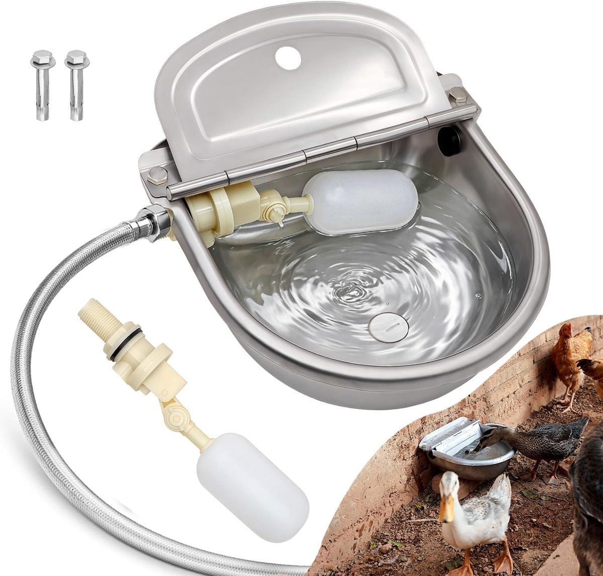 Waterdispenser voor hond waterbak dispenser groot formaat roestvrij staal waterbak zelfvullend waterbak voor pluimvee en vee