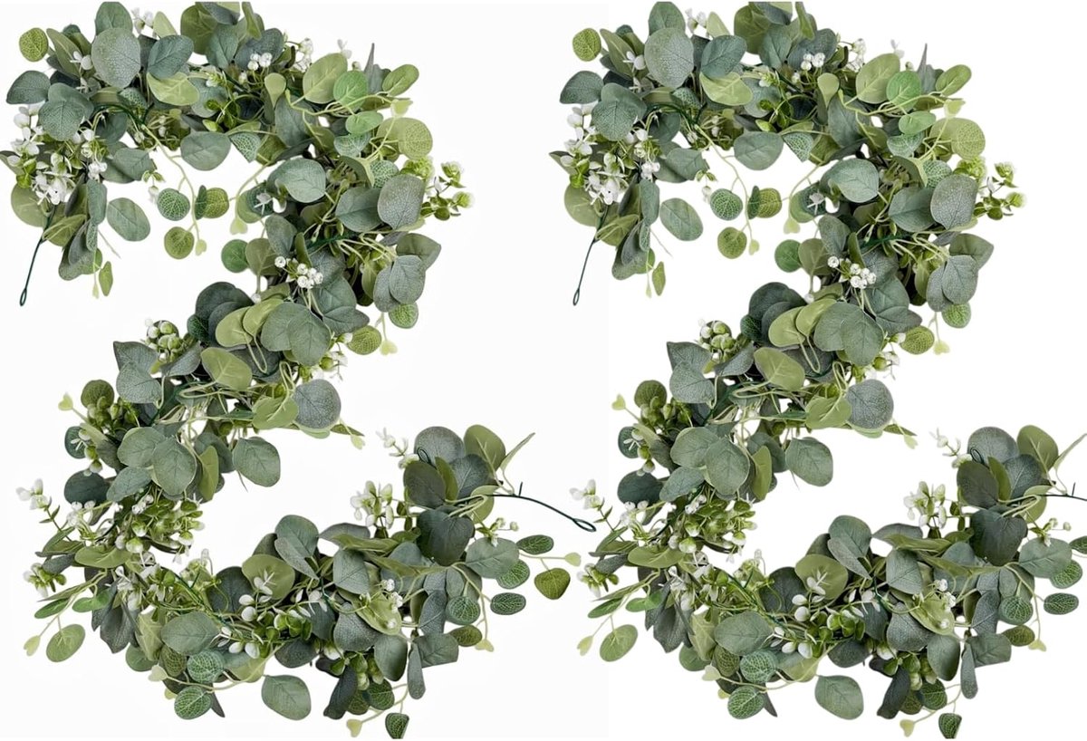 4 stuks eucalyptusslingers kunsts, 1,8 m slinger, eucalyptus, decoratie, kunstslinger, plant met witte bloemen, zilveren dollar, eucalyptusrank, voor bruiloft, achtergrond