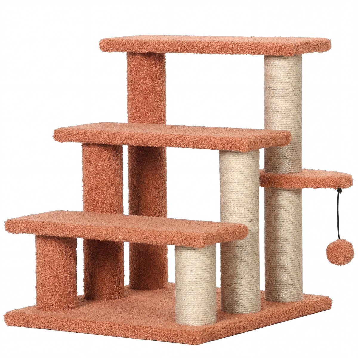 Huisdierentrap met Krabpaal - 3 treden voor eenvoudige toegang - Stevige constructie - Kleur bruin