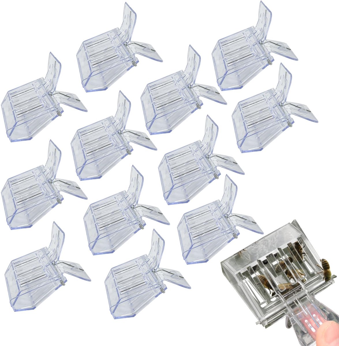 12 stuks bijenkoningin-clips, kunststof, transparant, bijenteelt, koningin, bijenkooi, catcher clips, koningin catcher, bijenteelt, uitrusting gereedschap voor imkers