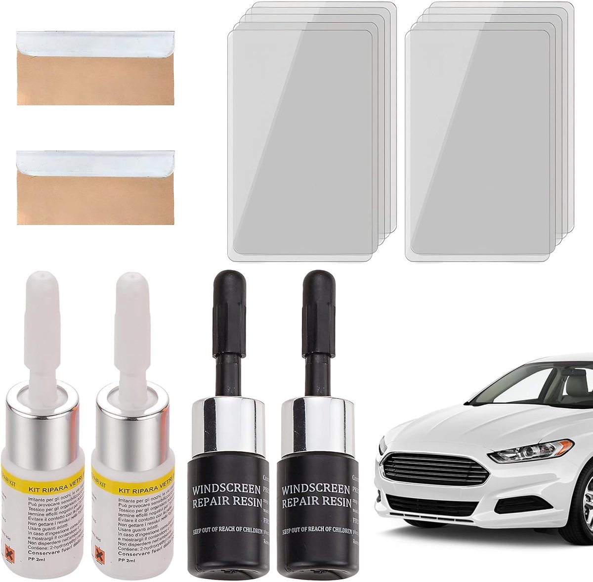 4 stuks steenslag reparatieset voorruit glas reparatieset, inslag reparatieset voorruit ruitreparatieset, voorruit reparatie kit, geschikt voor het repareren van autoglas
