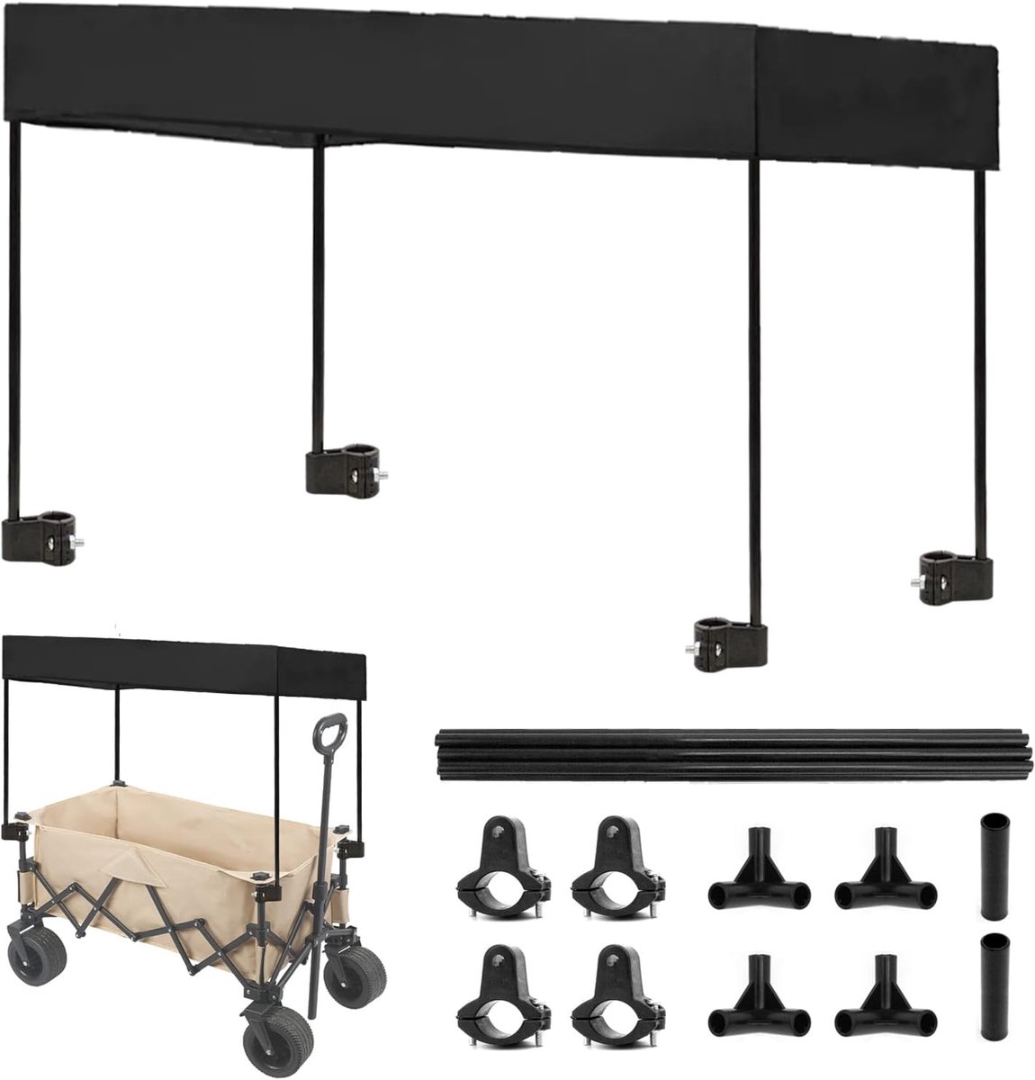 Bolderkar met afneembare luifel en regenbescherming, vierzijdig inklapbaar, stofdicht, regendicht, zondicht, bladdicht - campingaccessoires