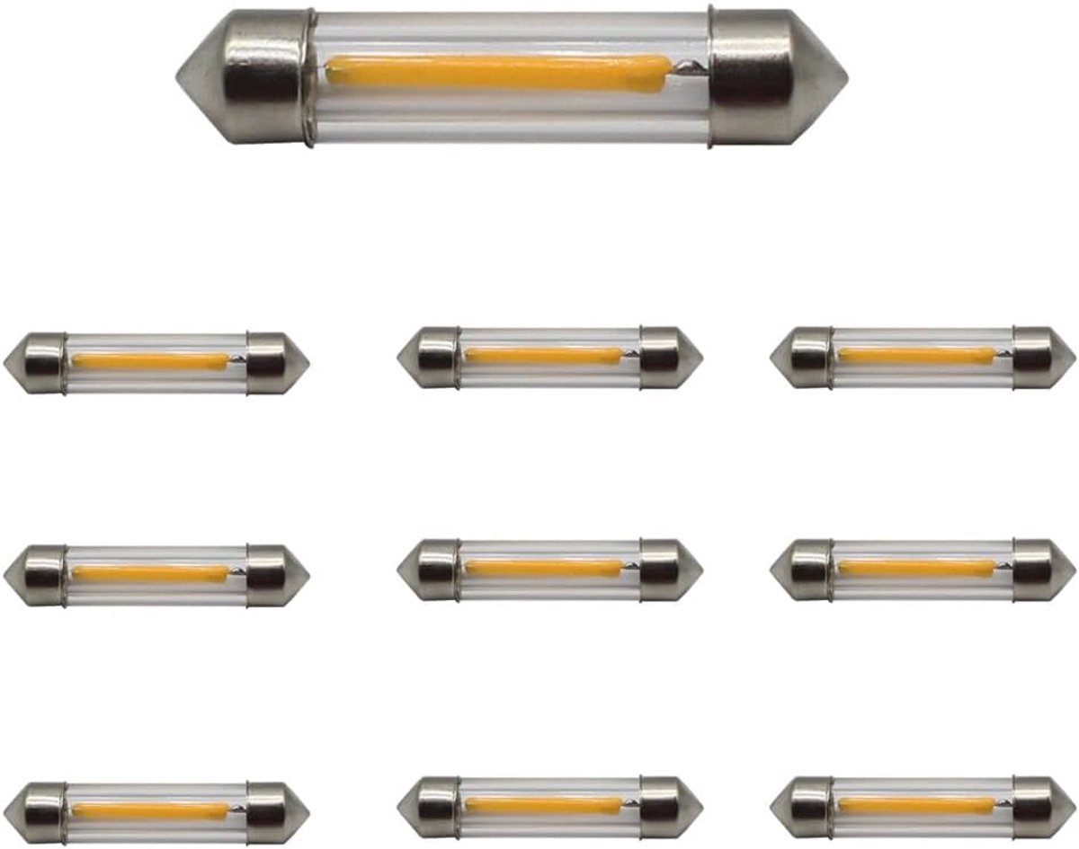 10 Stuks T11 SV8.5 C5W 27mm 31mm 36mm 39mm 41mm LED Festoon Autolampen 12V COB Filament voor Auto Interieurverlichting DE3021 DE3022 (Warm wit, 39mm/1.54in)
