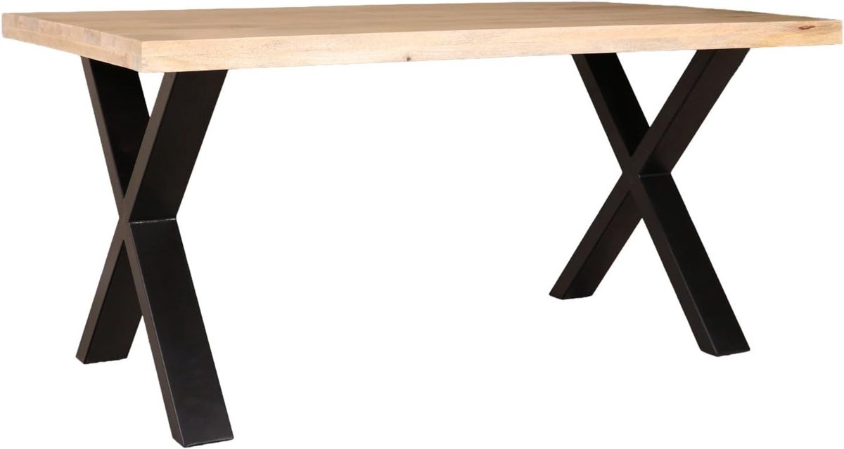 Eettafel rechthoekig mangohout Xavier lichtbruin 160cm duurzaam tafel met X-poot mango eetkamertafel rechthoek hout