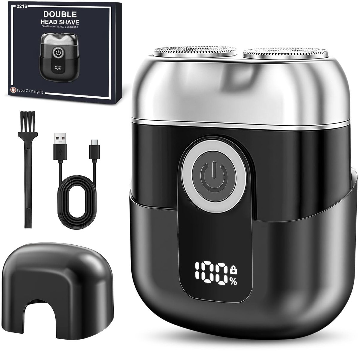 SnelShoppen - Mini Scheerapparaat voor Heren, Elektrisch met LED-Display, IPX6 Waterdicht, Stil en Draagbaar, Wasbaar, USB-C Opladen, 90 Minuten Loopt