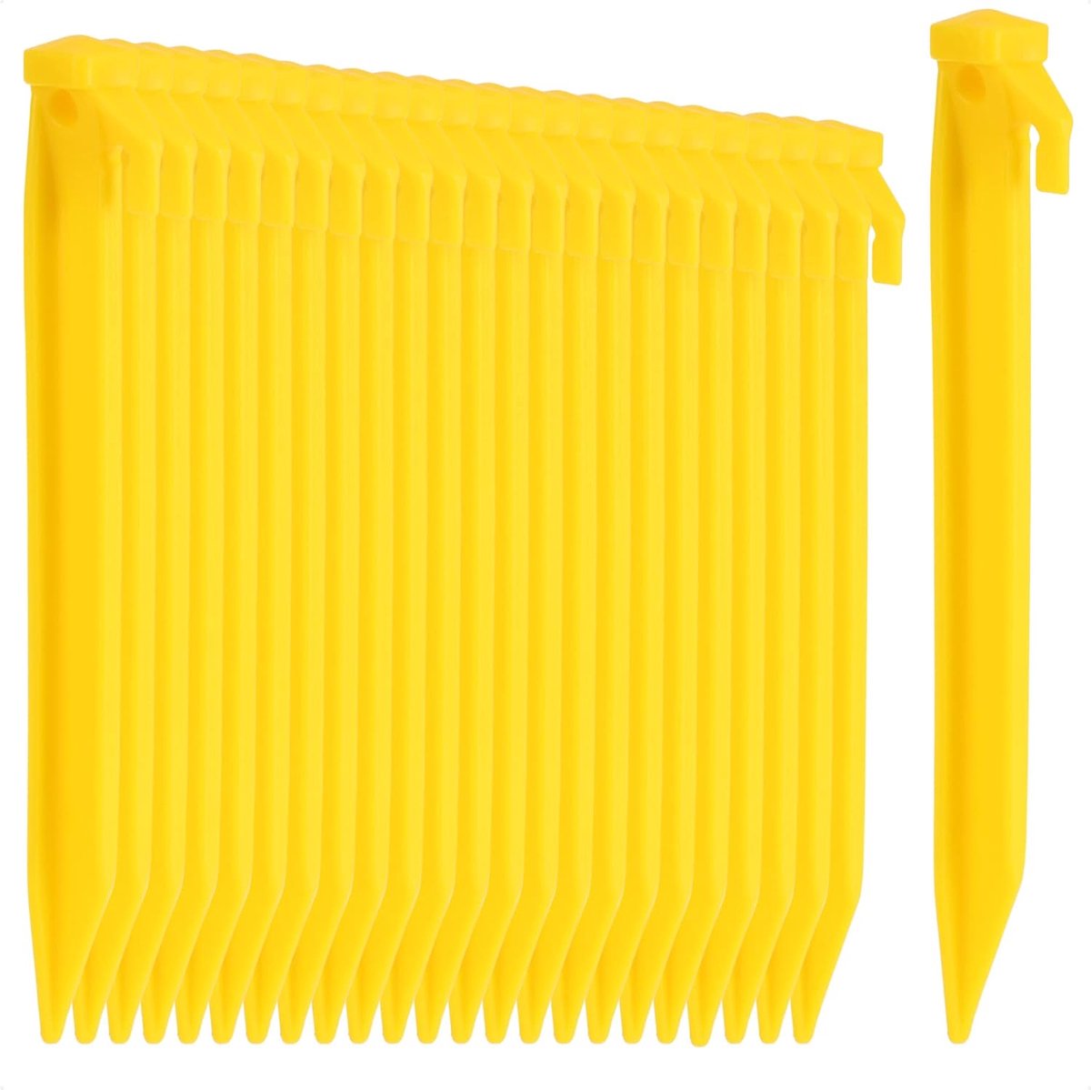 SnelShoppen - 24 Plastic Tent Pegs - Grondankers voor Camping, Tuin, Strand - Haringtreklus - Gele Grondankers - 22 cm - Ideaal voor Tenten, Partytent