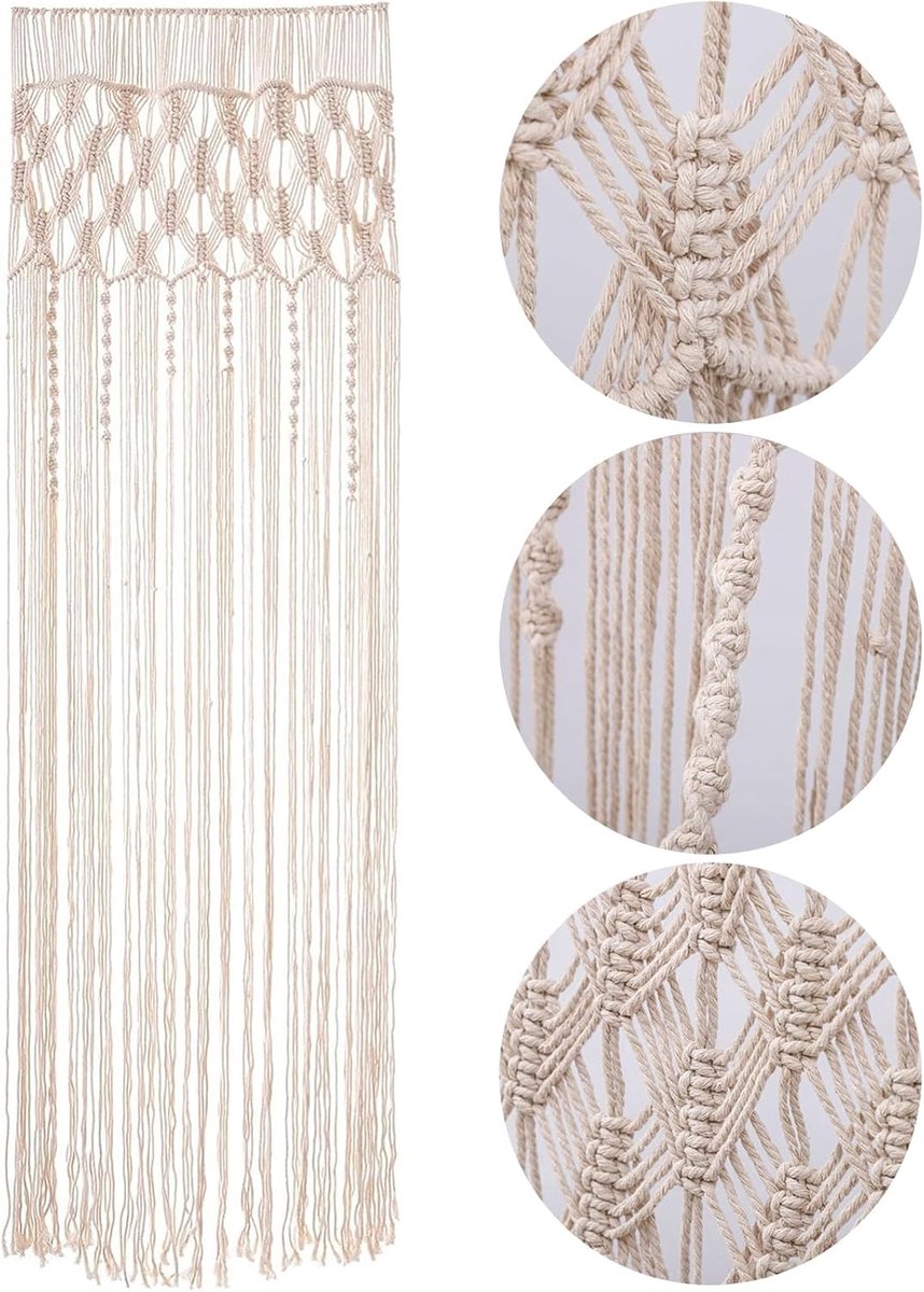 SnelShoppen - Macrame Wandhanger Boho Decoratie Handgemaakt Geweven Tapijt Boho Macrame Gordijn Deur voor Bruiloft Achtergrond Raam Drapes 203cm x 74c
