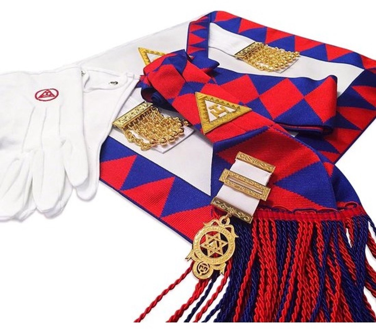 Vrijmetselaars schort set - Regalia set - Vrijmetselaarsbijeenkomst - Handgeborduurd goud - Small Gloves - Imitatieleer