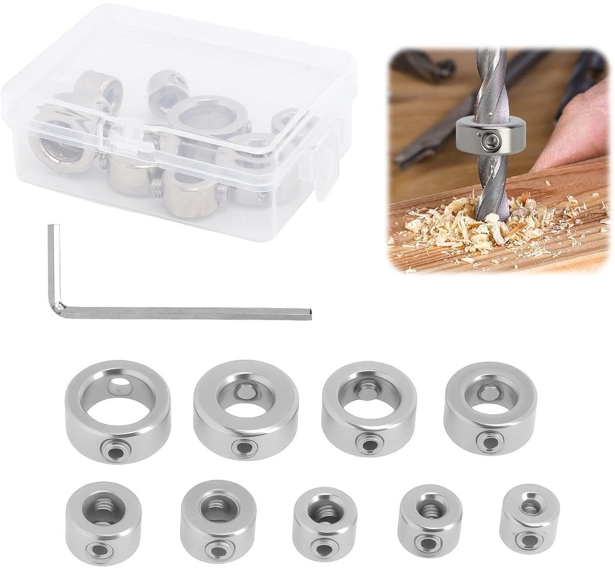 Boorgatdiepte stop set - 9 dieptestoppers voor 3-12 mm - robuuste accessoires - nauwkeurig boren - ShopVlot