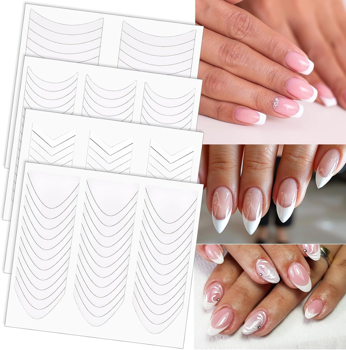 SnelShoppen - 40 Stuks Franse Nagel Stickers, Zelfklevende Manicure Stickers, Wit, Nagel Stencils, DIY Nail Art Accessoires voor Feest en Dagelijks Ge