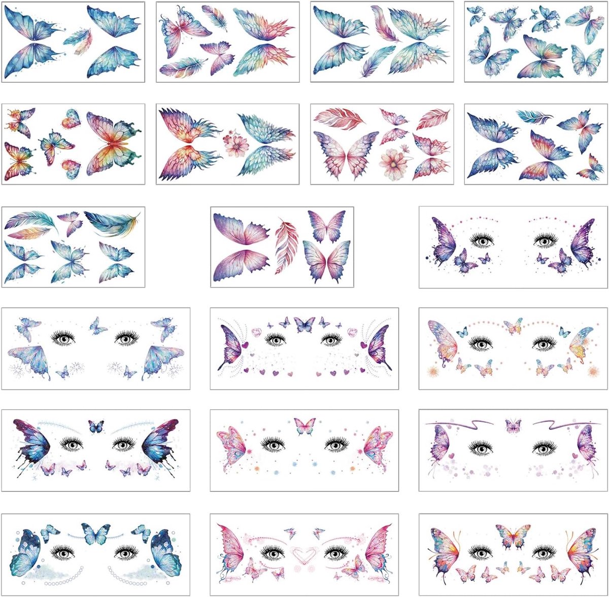 20 Stuks Tattoo Stickers, Sexy Vlinder Oog Vorm, Gepersonaliseerde Schoonheid Accessoires, Partij Carnaval Tijdelijke Tattoo Stickers.