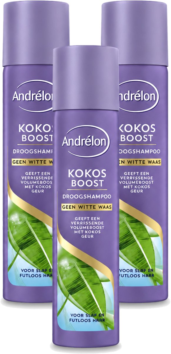 3 x Andrélon - Kokos Boost - Droogshampoo - Fris & Vol Haar - 245 ml - Bulkverpakking - 3 stuks