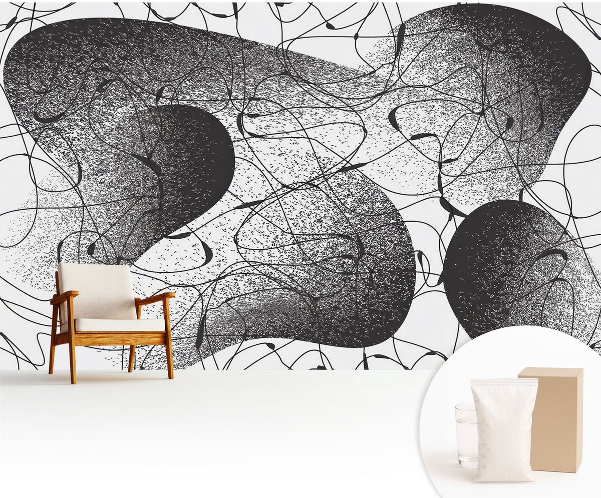 Wallfluent Fotobehang - Zwart Vliesbehang - 416x254 cm - Abstract Patroon Muurschildering - Slaapkamer behang Abstractie - Fotobehang Vlies - Slaapkamer behang