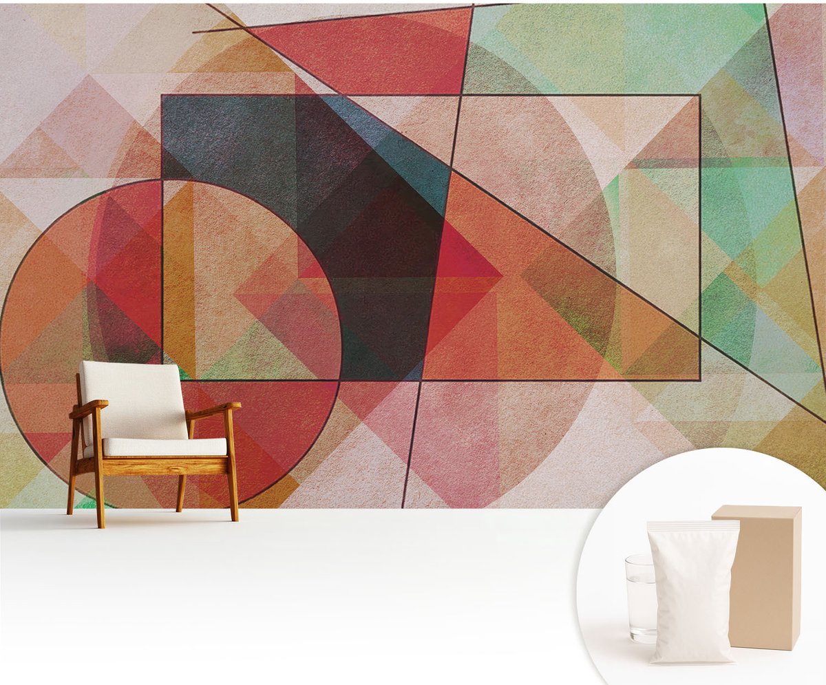 Wallfluent Fotobehang - Rood Vliesbehang - 416x254 cm - Geometrische Abstractie Muurschildering - Gang behang Abstractie - Fotobehang Vlies - Slaapkamer behang
