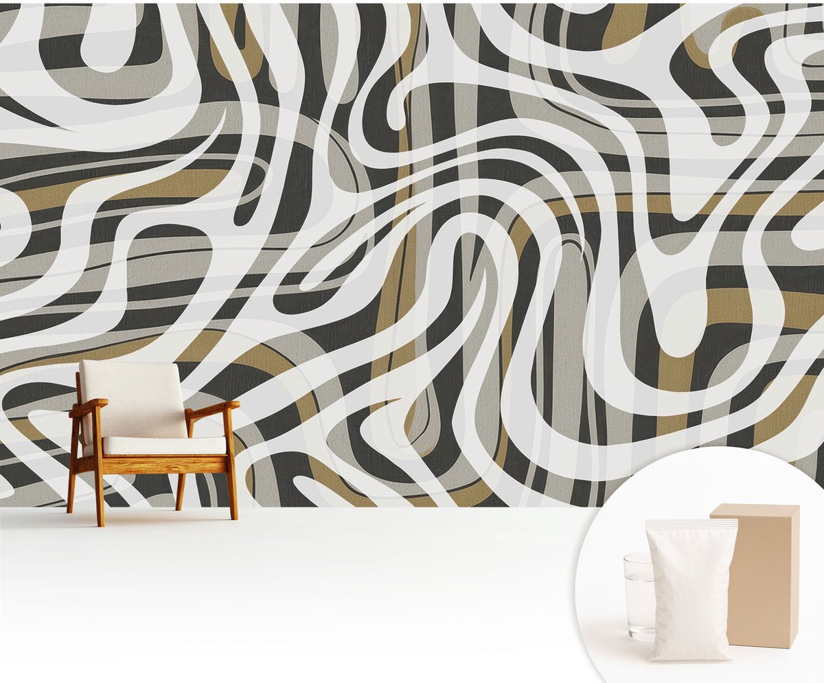 Wallfluent Fotobehang - Wit Vliesbehang - 416x254 cm - Abstracte Lijnen Fotobehang Vlies - Woonkamer behang Abstractie - Muurschildering - Woonkamer behang