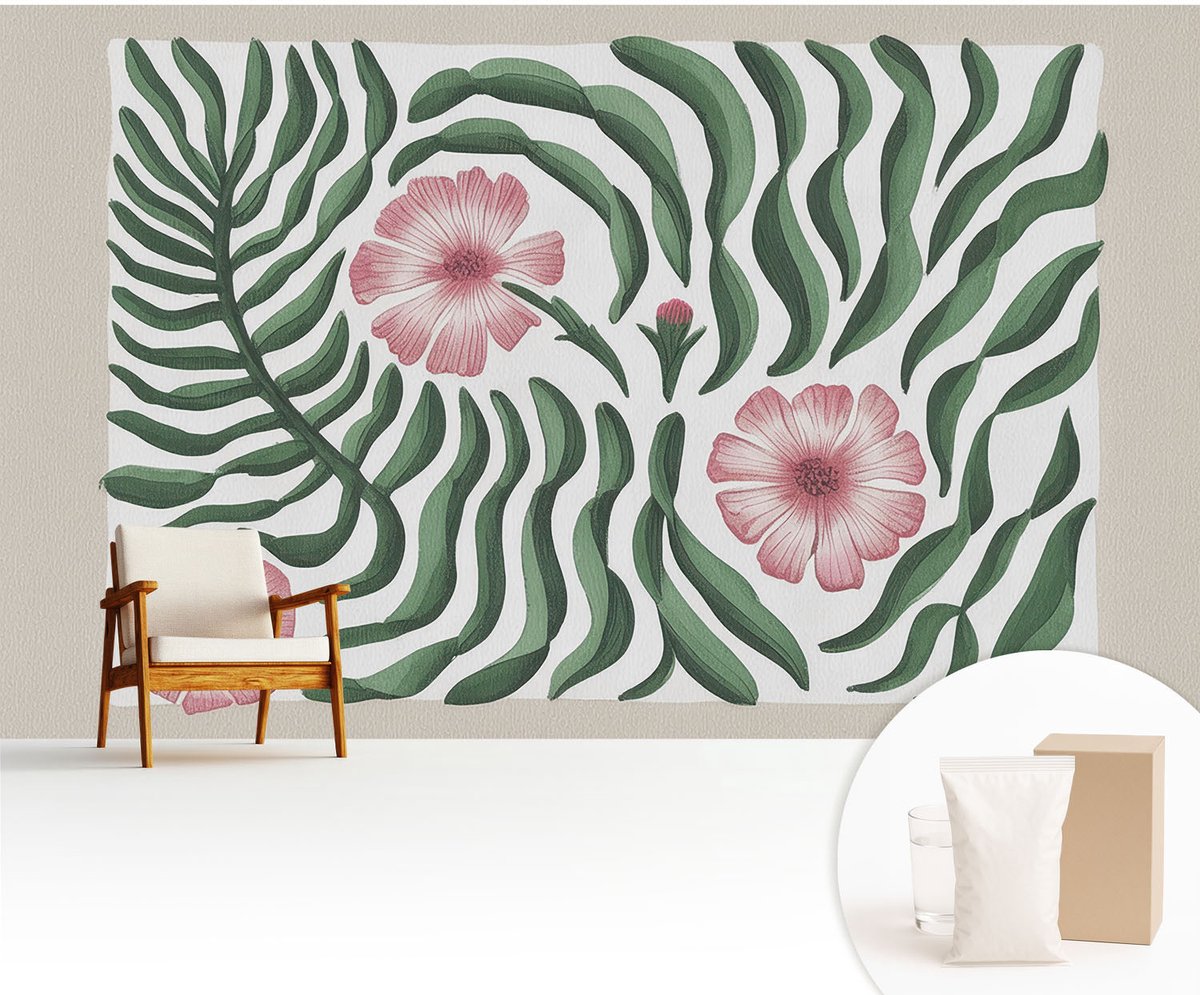 Wallfluent Fotobehang - Groente Vliesbehang - 416x254 cm - Bloemenbladeren Fotobehang Vlies - Hal behang Bloemen En Planten - Muurschildering - Hal behang