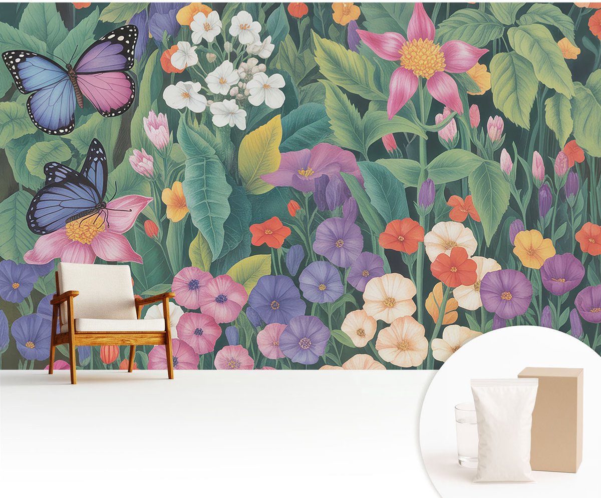 Wallfluent Fotobehang - Groente Vliesbehang - 416x254 cm - Bloemenexplosie Muurschildering - Gang behang Bloemen En Planten - Fotobehang Vlies - Slaapkamer behang