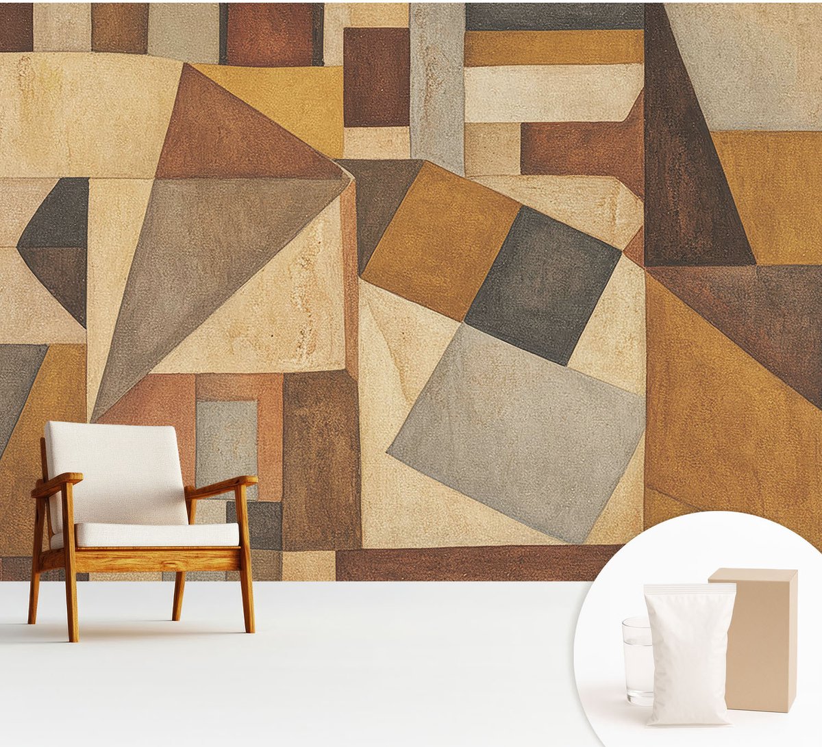 Wallfluent Fotobehang - Bruin Vliesbehang - 312x219 cm - Geometrische Abstractie Muurschildering - Slaapkamer behang Abstractie - Fotobehang Vlies - Slaapkamer behang