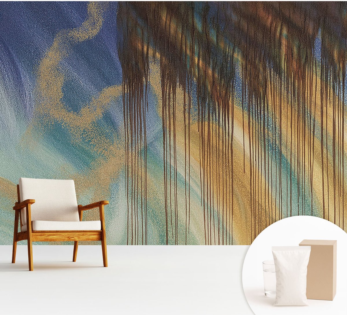 Wallfluent Fotobehang - Blauw Vliesbehang - 312x219 cm - Abstracte Compositie Fotobehang Vlies - Hal behang Abstractie - Muurschildering - Hal behang