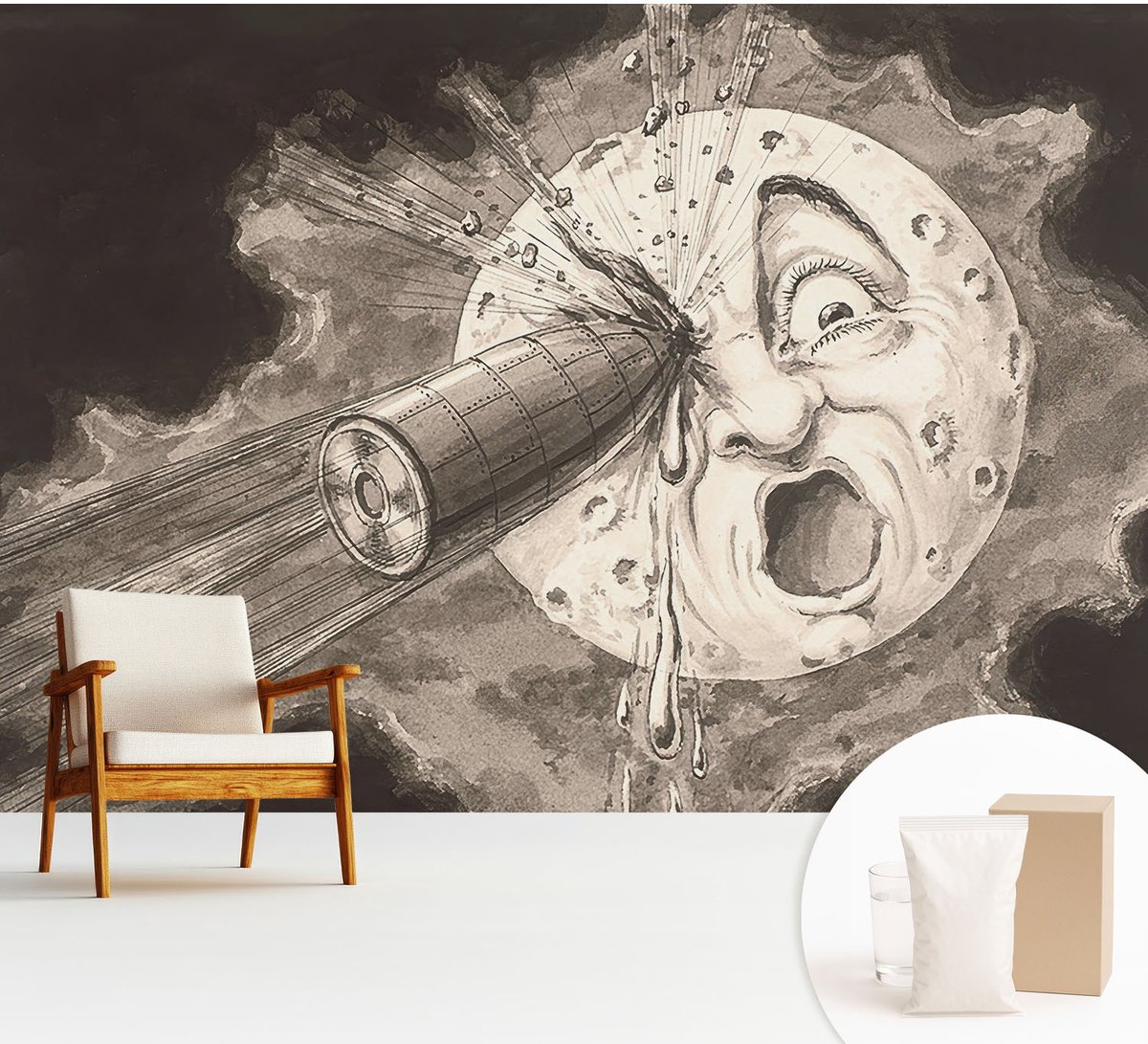 Wallfluent Fotobehang - Zwart-Wit Vliesbehang - 312x219 cm - Kosmische Botsing Fotobehang Vlies - Hal behang Kosmos - Muurschildering - Woonkamer behang