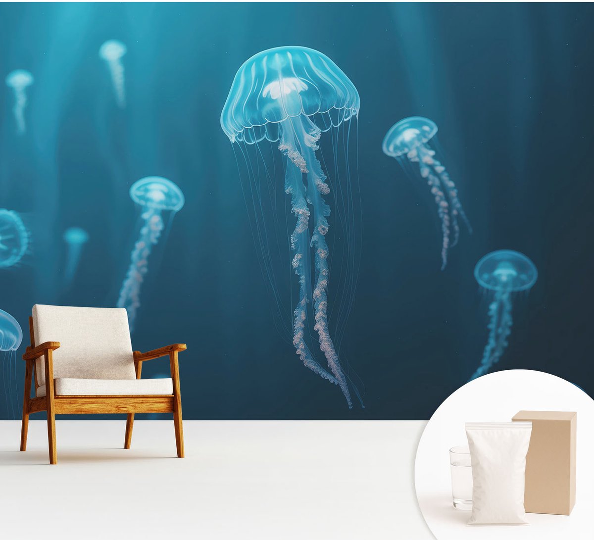 Wallfluent Fotobehang - Blauw Vliesbehang - 312x219 cm - Maritieme Elegantie Fotobehang Vlies - Hal behang Dieren - Muurschildering - Woonkamer behang