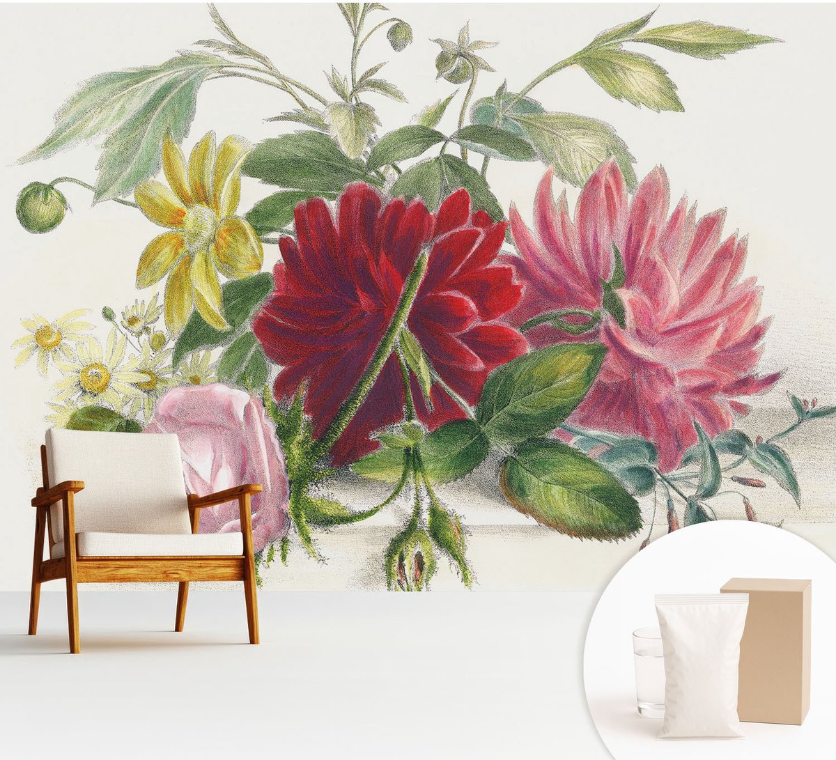 Wallfluent Fotobehang - Groente Vliesbehang - 312x219 cm - Bloemenboeket Fotobehang Vlies - Hal behang Bloemen En Planten - Muurschildering - Hal behang