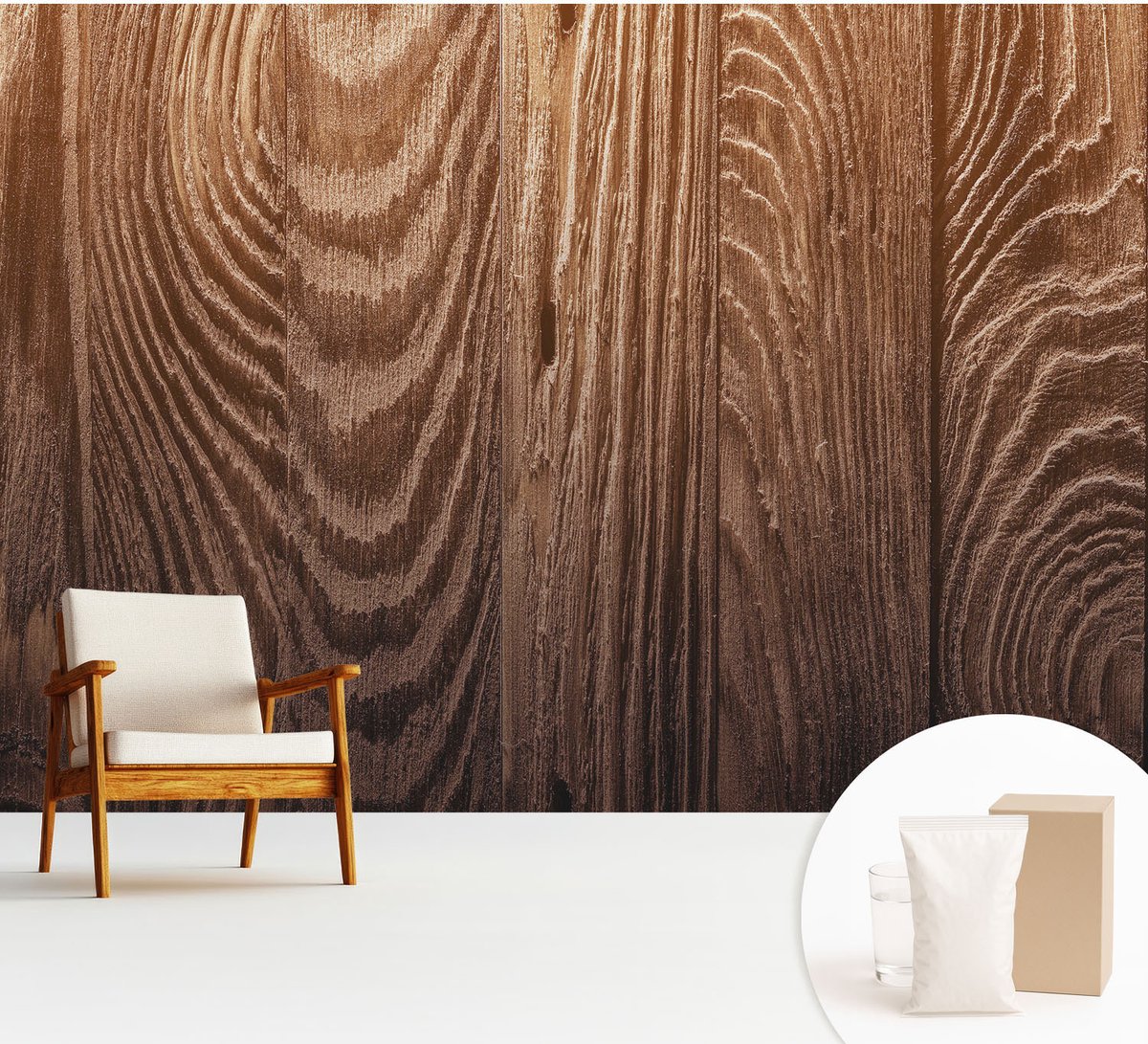 Wallfluent Fotobehang - Bruin Vliesbehang - 312x219 cm - Houten Ringen Muurschildering - Slaapkamer behang Texturen - Fotobehang Vlies - Gang behang
