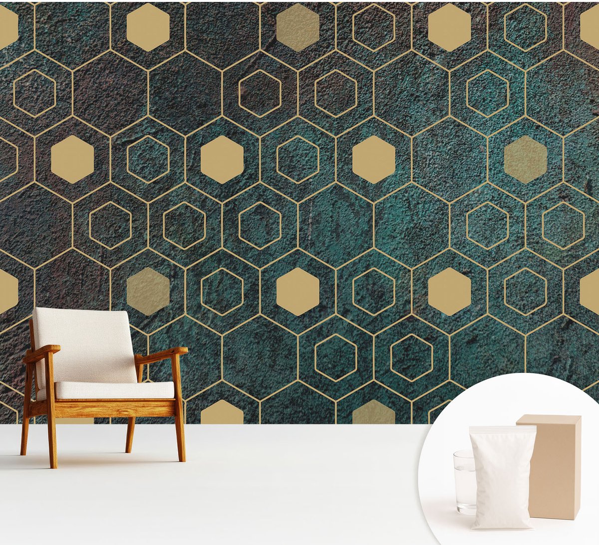 Wallfluent Fotobehang - Groente Vliesbehang - 312x219 cm - Geometrische Zeshoeken Fotobehang Vlies - Hal behang Achtergronden En Patronen - Muurschildering - Woonkamer behang