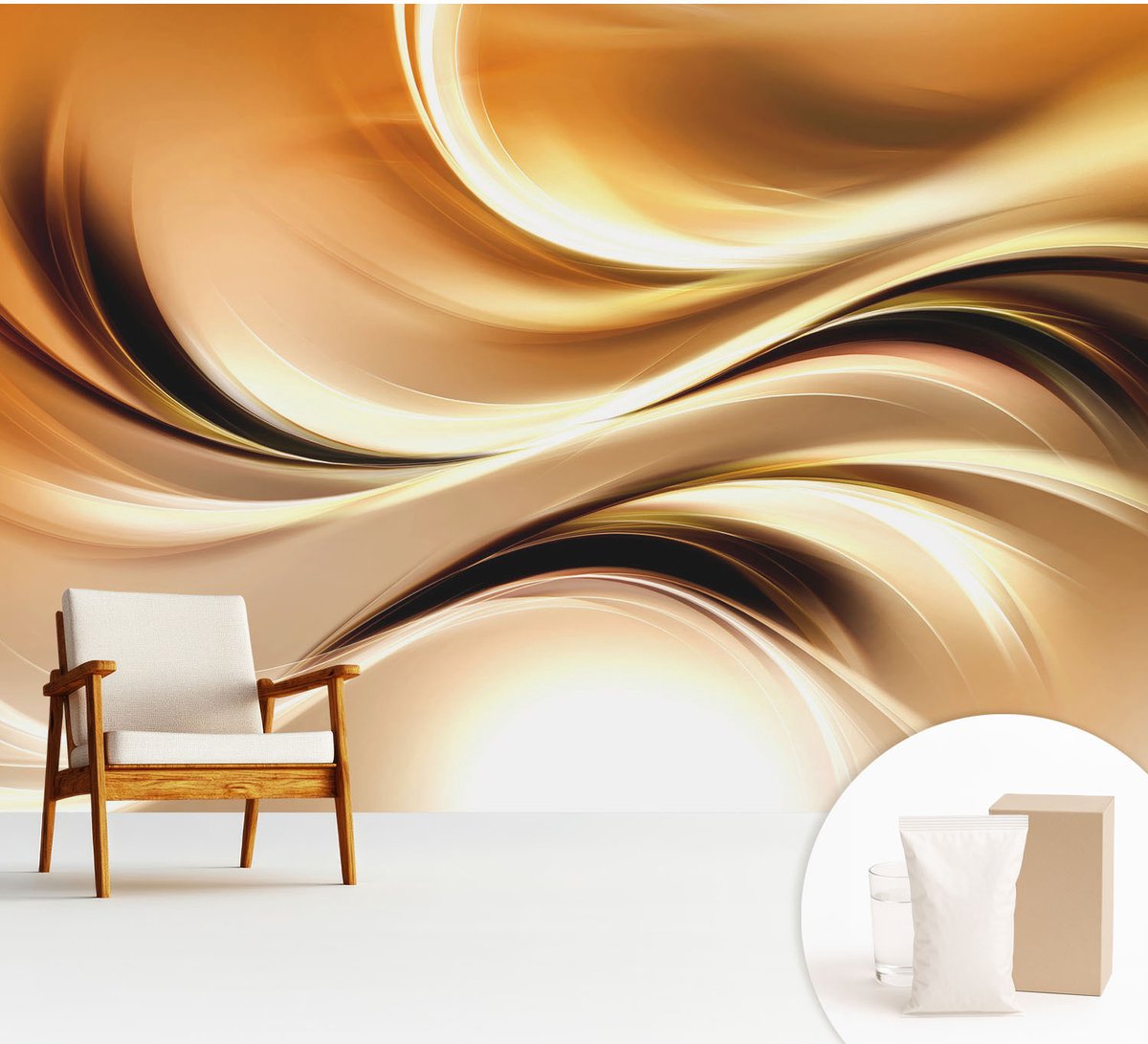 Wallfluent Fotobehang - Beige Vliesbehang - 312x219 cm - Vloeistofleidingen Muurschildering - Gang behang Abstractie - Fotobehang Vlies - Slaapkamer behang